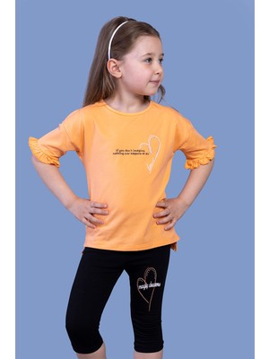 Toontoy Kids Toontoy Kız Çocuk Düşük Kol Büzgü Detaylı Baskılı Taytlı Takım