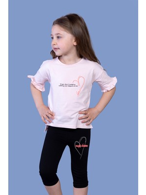 Toontoy Kids Toontoy Kız Çocuk Düşük Kol Büzgü Detaylı Baskılı Taytlı Takım