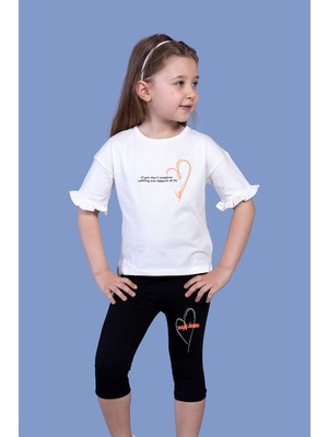 Toontoy Kids Toontoy Kız Çocuk Düşük Kol Büzgü Detaylı Baskılı Taytlı Takım