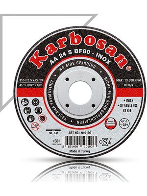 Karbosan 115X1.0X22.23 910380 Aa 54 R BF80 Düz Paslanmaz Çelik (Inox) Ince Kesme Taşı