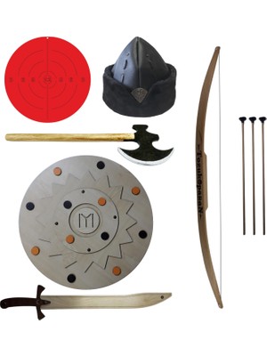 Ahtek Osmanlı Devlet Armalı Çocuk Börk ve Ahşap Oyuncak Kılıç Kalkan Seti 6 Parça