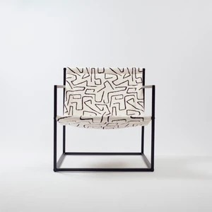 Fineroom Living  Bernie Chair  Metal Koltuk Siyah Beyaz Desenli