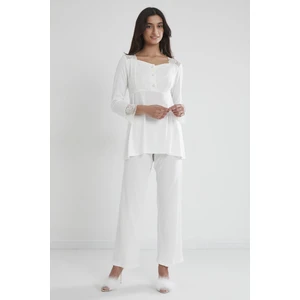 Pierre Cardin 1241 Kadın Penye Dantelli Pijama Takımı - Ekru