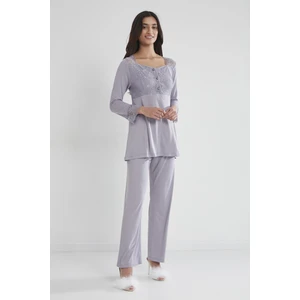 Pierre Cardin 1241 Kadın Penye Dantelli Pijama Takımı - Royal