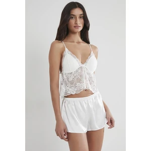 Pierre Cardin 450 Kadın Saten Dantelli Pijama Şort - Ekru