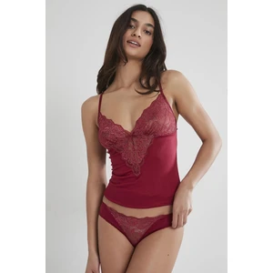 Pierre Cardin 345 Kadın Dantelli Penye Atlet Külot Kaşkorse Set - Bordo