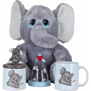 Fil Peluş Oyuncak 30 cm Gri Fil Fanus Biblo Kalemlik Kupa Set