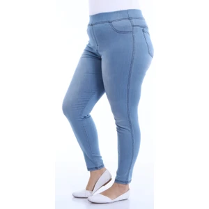 Kadın Ful Likralı Beli Lastikli Tayt Kot Pantolon (Açık Mavi)