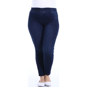 Kadın Ful Likralı Beli Lastikli Tayt Kot Pantolon (Koyu Mavi)