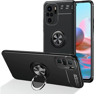 Xiaomi Redmi Note 10S Focus Serisi Yüzük Standlı Silikon Kılıf - Siyah
