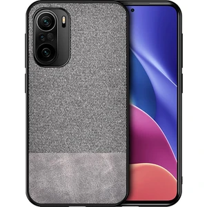 Xiaomi Poco F3 Fabrik Serisi Kumaş ve Deri Desen Kılıf - Gri