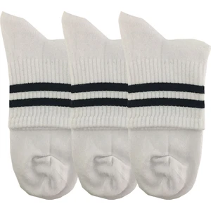 Unisex 3'lü Siyah Çizgili Beyaz Kısa Tenis Çorapı