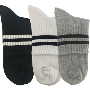 Unisex 3'lü Siyah-Beyaz-Gri Kısa Tenis Çorapı
