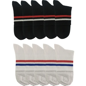 Unisex 10'lu Siyah-Beyaz Kısa Tenis Çorapı