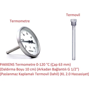 Termometre 0-120 °c (Çap 63 Mm) (Daldırma Boyu 10 Cm) (Arkadan Bağlantılı G 1/2") 0634020205