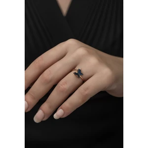 925 Ayar Ayarlanabilir Mavi Kelebek Kadın Gümüş Yüzük