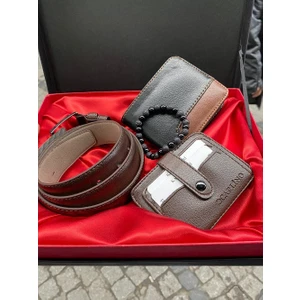 Erkek Siyah Kahverengi Klasik Cüzdan Kemer Kartlık Bileklik Şık Set