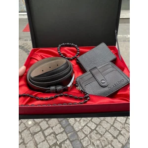 Siyah Mekanizmalı Cüzdan Kemer Kartlık Tesbih Bileklik Şık Seti