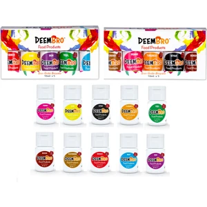 Su Bazlı Likit Gıda Boyaları 10'lu Set Sıvı Gıda Boyası Seti 10'lu 10 Renk  10 ml x 10'lu