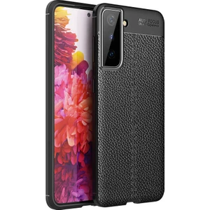 Case 4U S21 Plus Uyumlu Kılıf Rugan Armor Deri Görünümlü Yüksek Kalite Silikon Niss Siyah