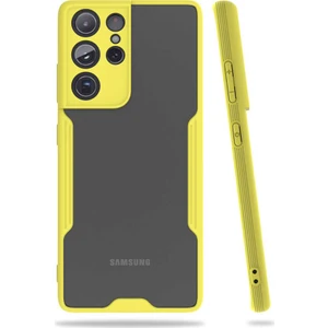 Case 4U Samsung Galaxy S21 Ultra Uyumlu Kılıf Kamera Korumalı Ultra Ince Buzlu Mat Renkli Parfe Silikon Kapak Sarı