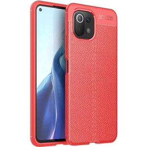 Case 4U Xiaomi Mi 11 Lite Kılıf Rugan Armor Deri Görünümlü Yüksek Kalite Silikon Niss Kırmızı