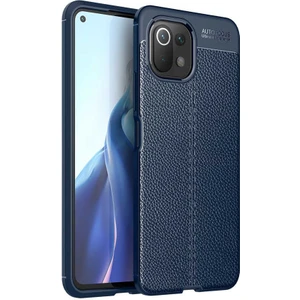 Case 4U Xiaomi Mi 11 Lite Kılıf Rugan Armor Deri Görünümlü Yüksek Kalite Silikon Niss Lacivert