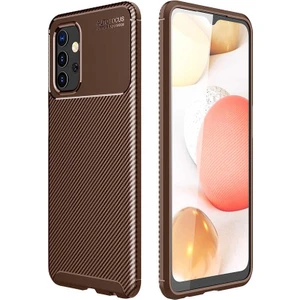 Case 4U A32 4G Uyumlu Kılıf Rugged Armor Karbon Desenli Lüx Negro Silikon Arka Kapak Kahverengi