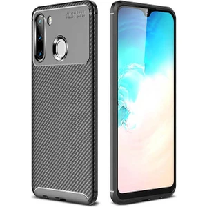 Case 4U A21 Uyumlu Kılıf Rugged Armor Karbon Desenli Lüx Negro Silikon Arka Kapak Siyah