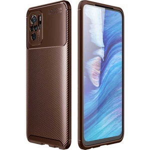 Case 4U Xiaomi Redmi Note 10S Kılıf Rugged Armor Karbon Desenli Lüx Negro Silikon Arka Kapak Kahverengi