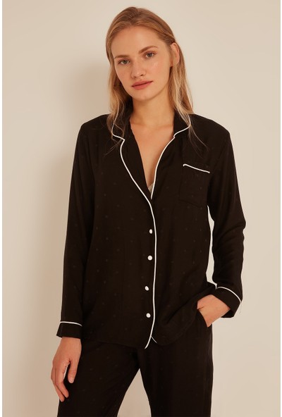C&city Kadın Puanlı Gömlek-Pantolon Pijama Takım 9036 Siyah