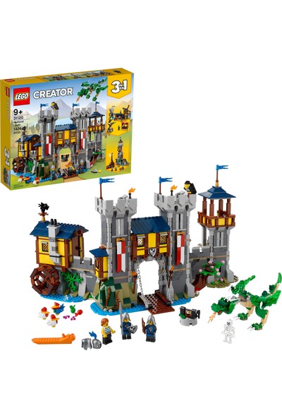 LEGO® Creator 3#ü 1 Arada Ortaçağ Kalesi 31120 Yapım Seti; Hendekli ve Köprülü Kale, Ayrıca 3 Minifigür (1426 Parça)