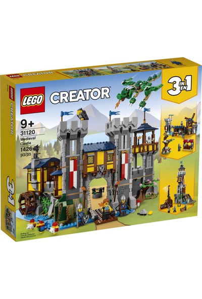 LEGO® Creator 3#ü 1 Arada Ortaçağ Kalesi 31120 Yapım Seti; Hendekli ve Köprülü Kale, Ayrıca 3 Minifigür (1426 Parça)