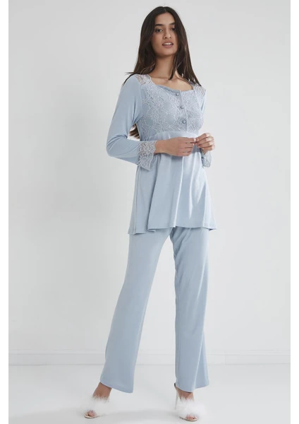 Pierre Cardin 1241 Kadın Penye Dantelli Pijama Takımı - Mist