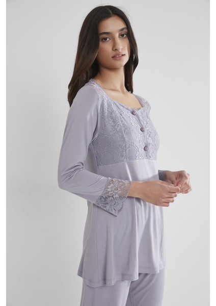 1241 Kadın Penye Dantelli Pijama Takımı - Royal fiyatları