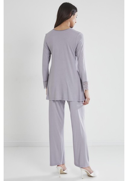 1241 Kadın Penye Dantelli Pijama Takımı - Royal fırsatları