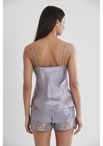 445 Kadın Saten Dantelli Pijama Şort - Royal modelleri