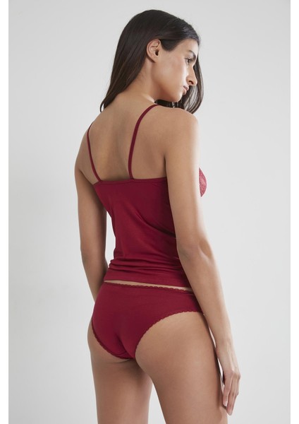 345 Kadın Dantelli Penye Atlet Külot Kaşkorse Set - Bordo fiyatları