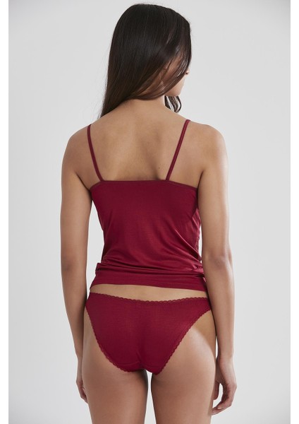 356 Kadın Dantelli Penye Atlet Külot Kaşkorse Set - Bordo modelleri