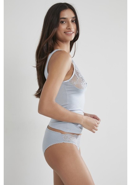 390 Kadın Dantelli Penye Atlet Külot Kaşkorse Set - Mist fiyatları