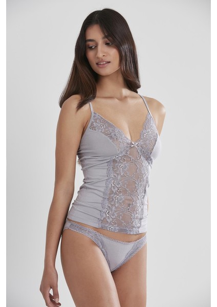 381 Kadın Dantelli Penye Atlet Külot Kaşkorse Set - Royal