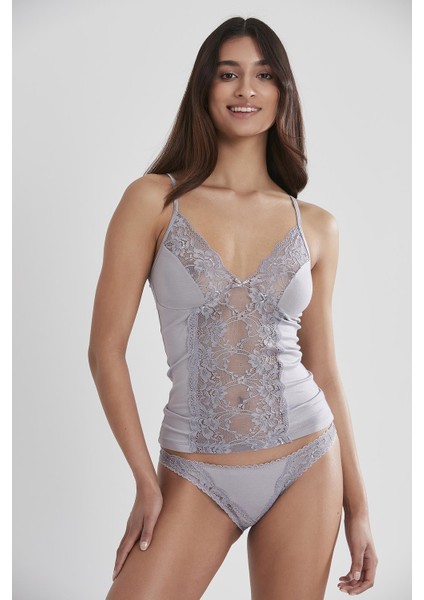 381 Kadın Dantelli Penye Atlet Külot Kaşkorse Set - Royal