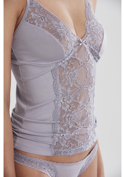 381 Kadın Dantelli Penye Atlet Külot Kaşkorse Set - Royal