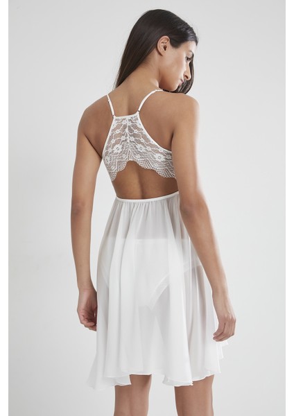 880 Kadın Şifon Dantelli Gecelik - Ekru indirimleri