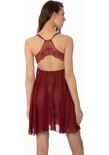 880 Kadın Şifon Dantelli Gecelik - Bordo modelleri