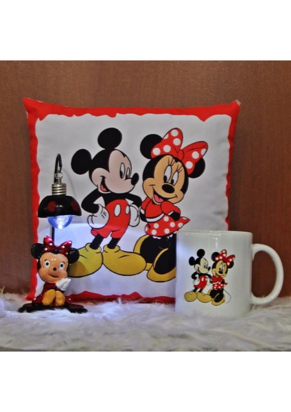 Minnie Mouse Işıklı Biblo Puf Yastık Kupa 3'lü Set