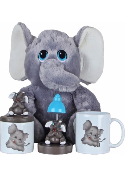 Fil Peluş Oyuncak 30 cm Gri Fil Kalemlik Kupa Masa Lambası