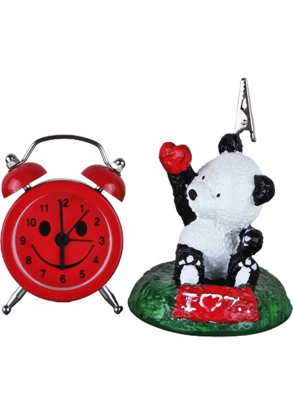Mini Masa Saati Kırmızı Panda Notluk Set
