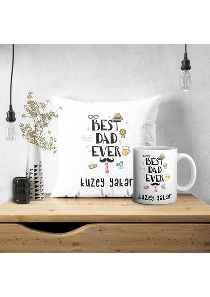 Kişiye Özel Hediye Isimli Babalar Günü Baskılı Yastık Kılıfı Kupa Seti 3525