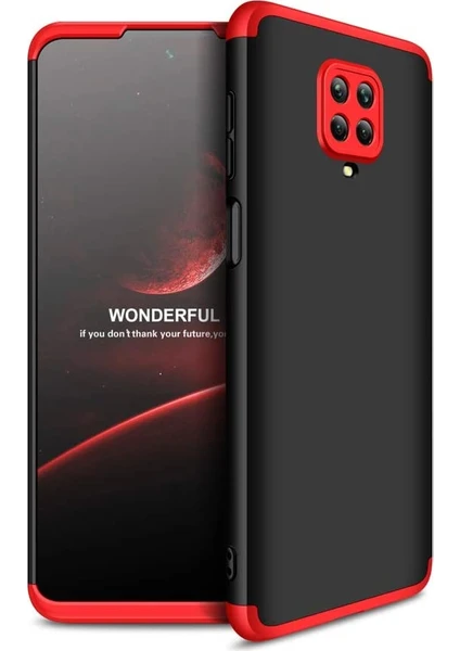 Case 4U Xiaomi Redmi Note 9S / 9 Pro Kılıf 3 Parçalı Tam Koruma Sert Mika Ays Kapak Siyah Kırmızı